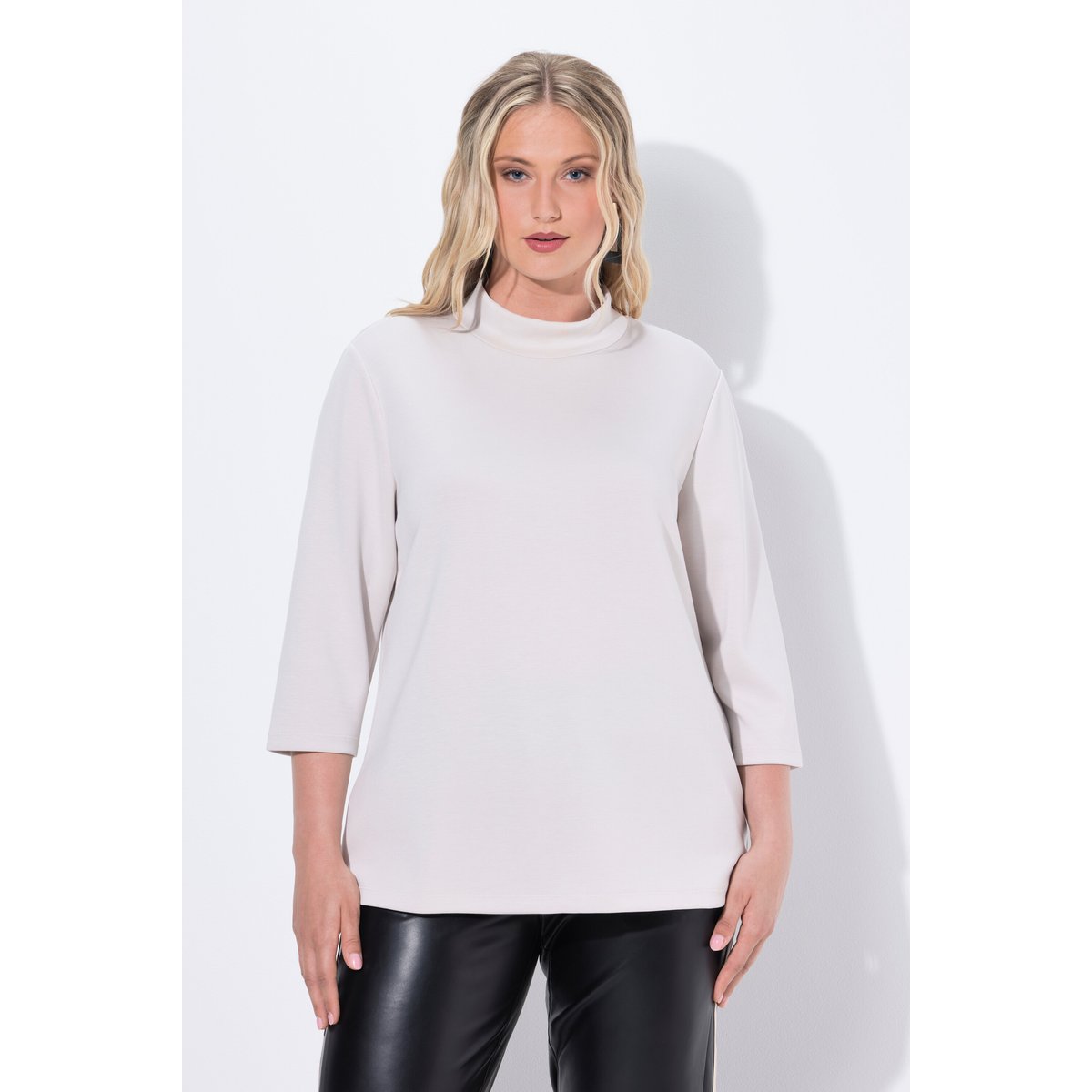 Sweat-shirt à col montant et manches 3/4 granit doux, ULLA POPKEN