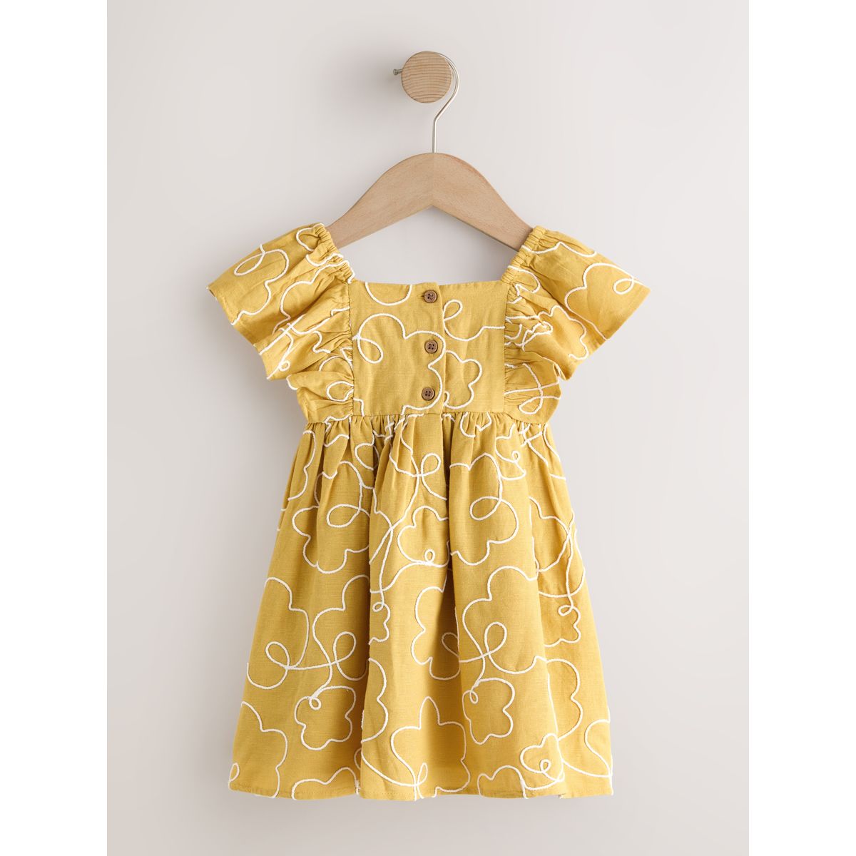 Robe à manches évasées broderie jaune ocre, NEXT