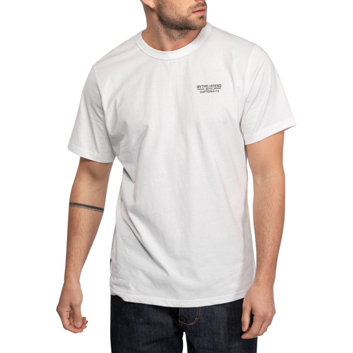 T-shirt Jerry en coton blanc à coupe droite pourvu d'un col rond blanc, DAYTONA