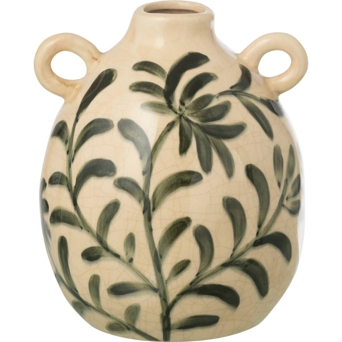 Vase feuille en poterie fait main vert foncé et blanc cassé, RECOLLECTION