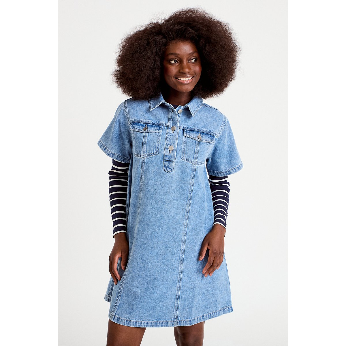 Robe droite en jean denim double stone, CACHE CACHE