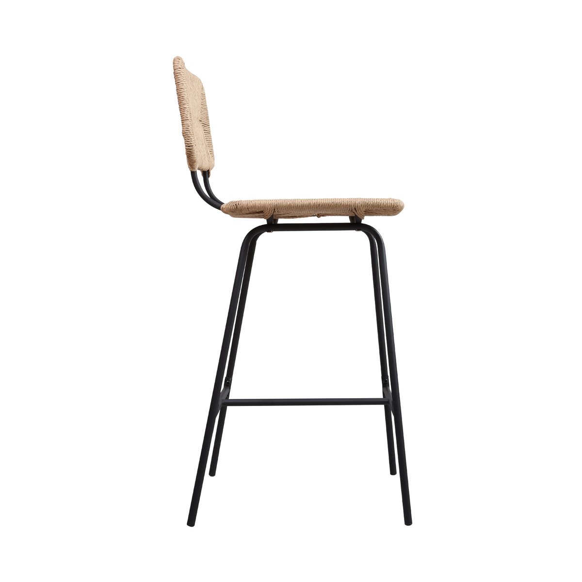 Lot de tabourets de bar et d'ilot en métal et assise rotin 65cm TIDRA|Lot de 8 | Lot de 8 naturel, MOB IN