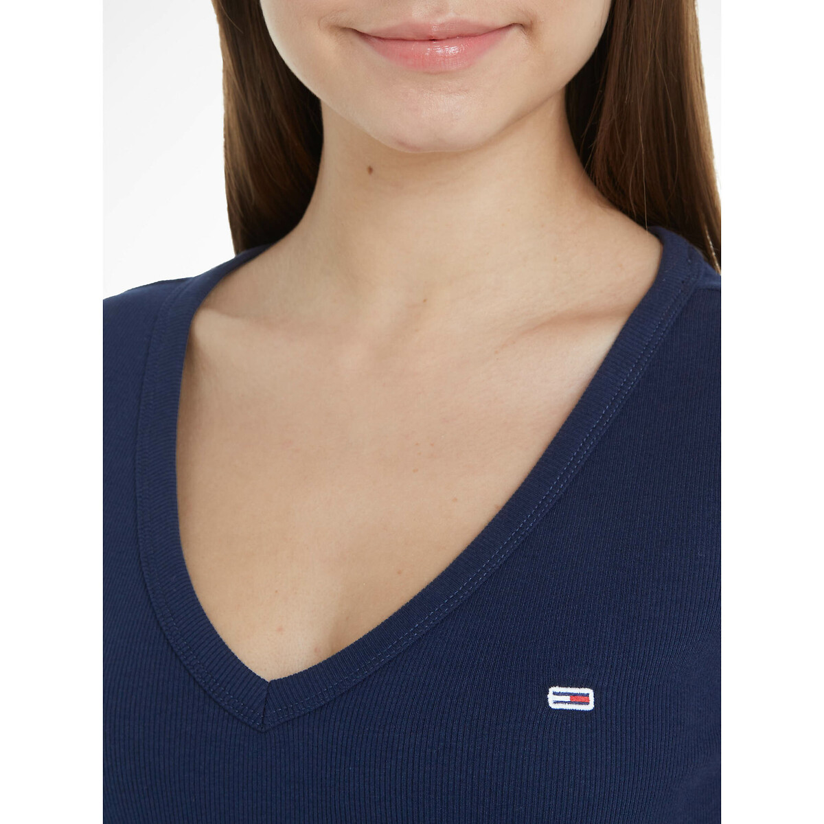 T-shirt col V, logoté bleu nuit, TOMMY JEANS