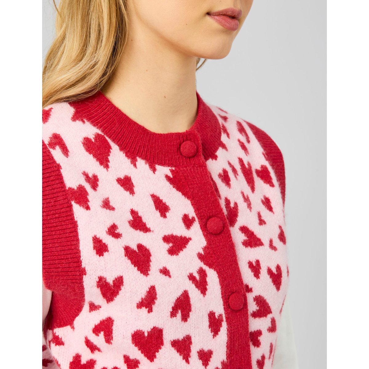 Gilet sans manches motif coeur rose pâle, BZB