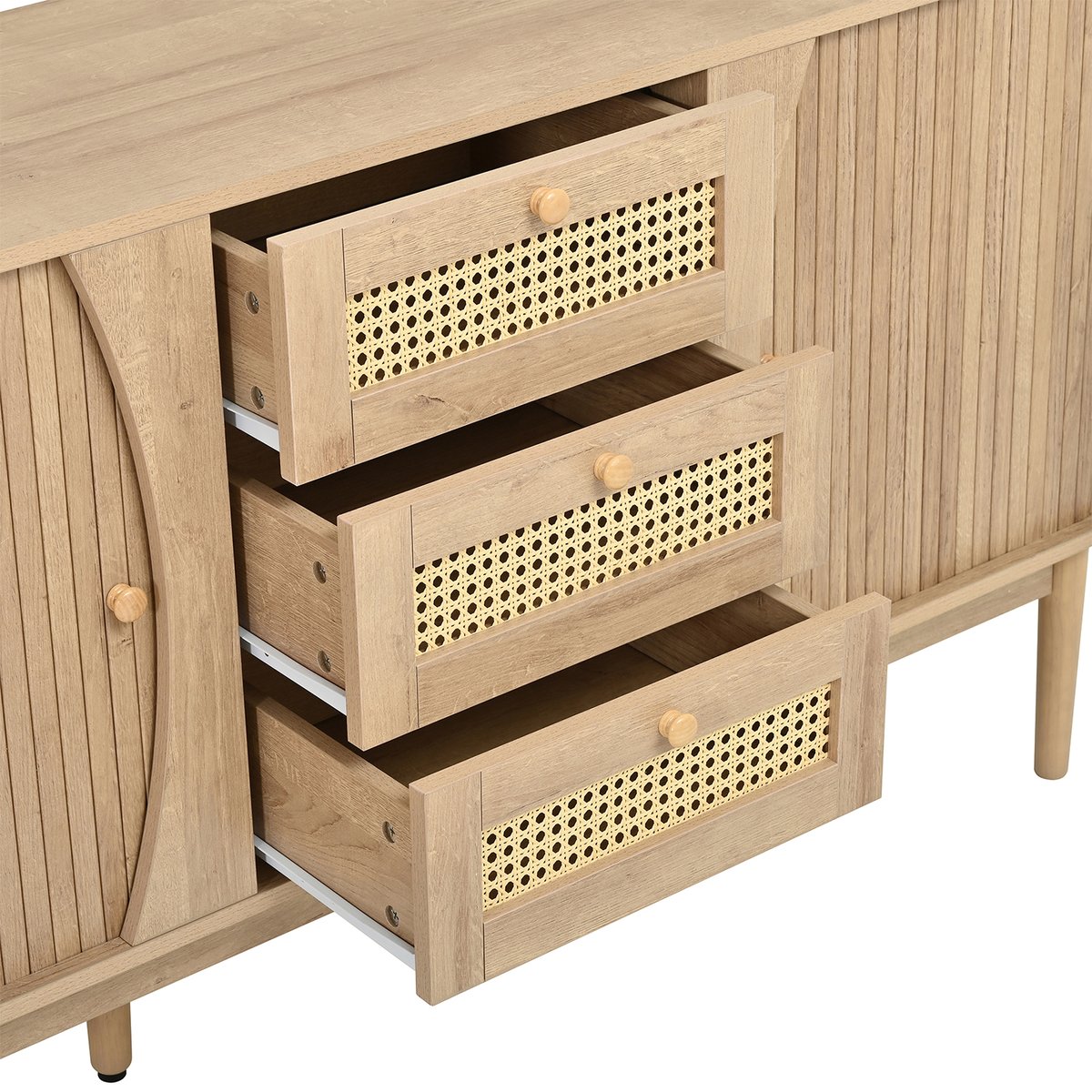 Armoire de rangement avec 2 portes 4 couches et 3 tiroirs ovale style scandinave, KIMIA Armoire chêne, MEUBLES COSY