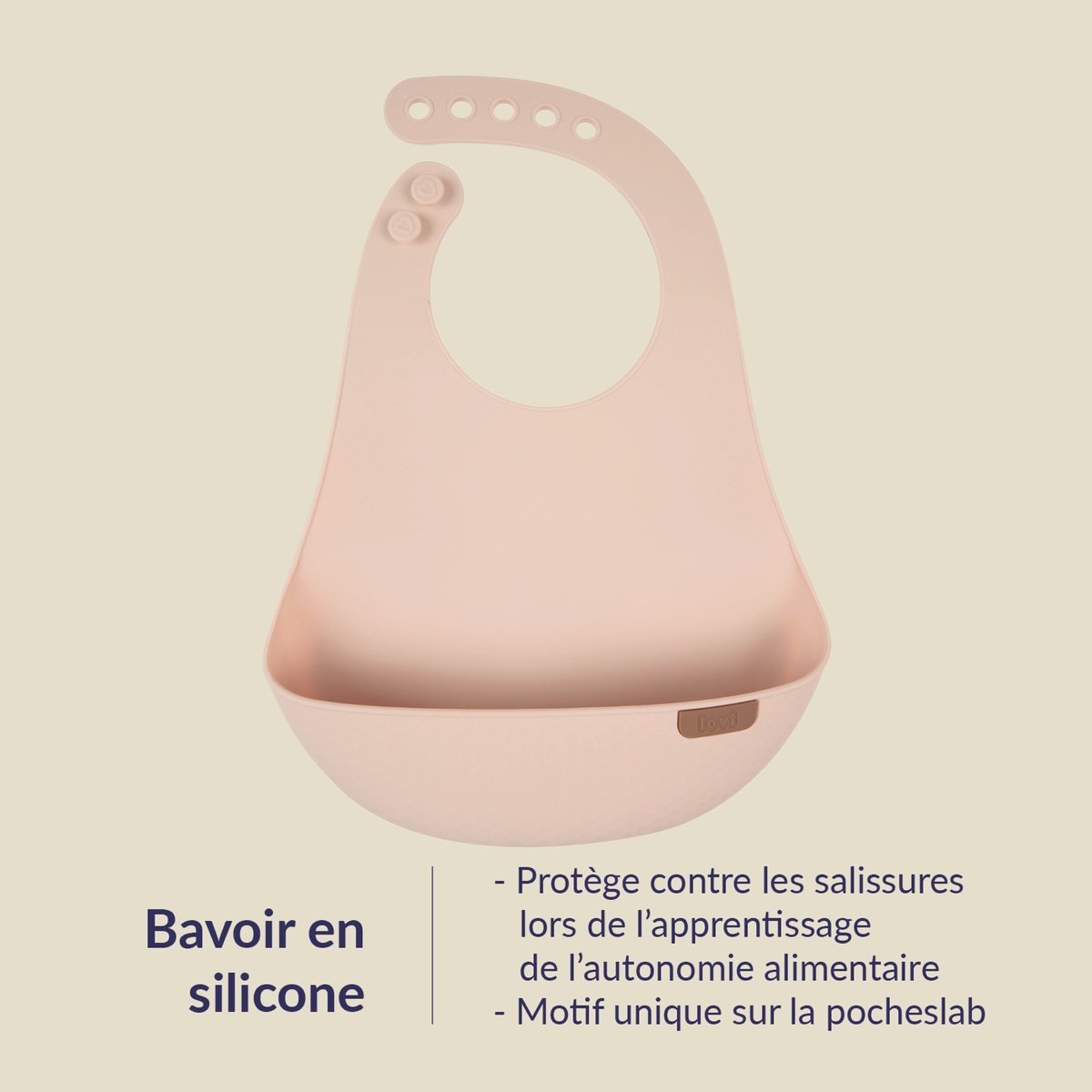 Bavoir récupérateur en silicone DIFRAX LOVI LIOR beige, DIFRAX