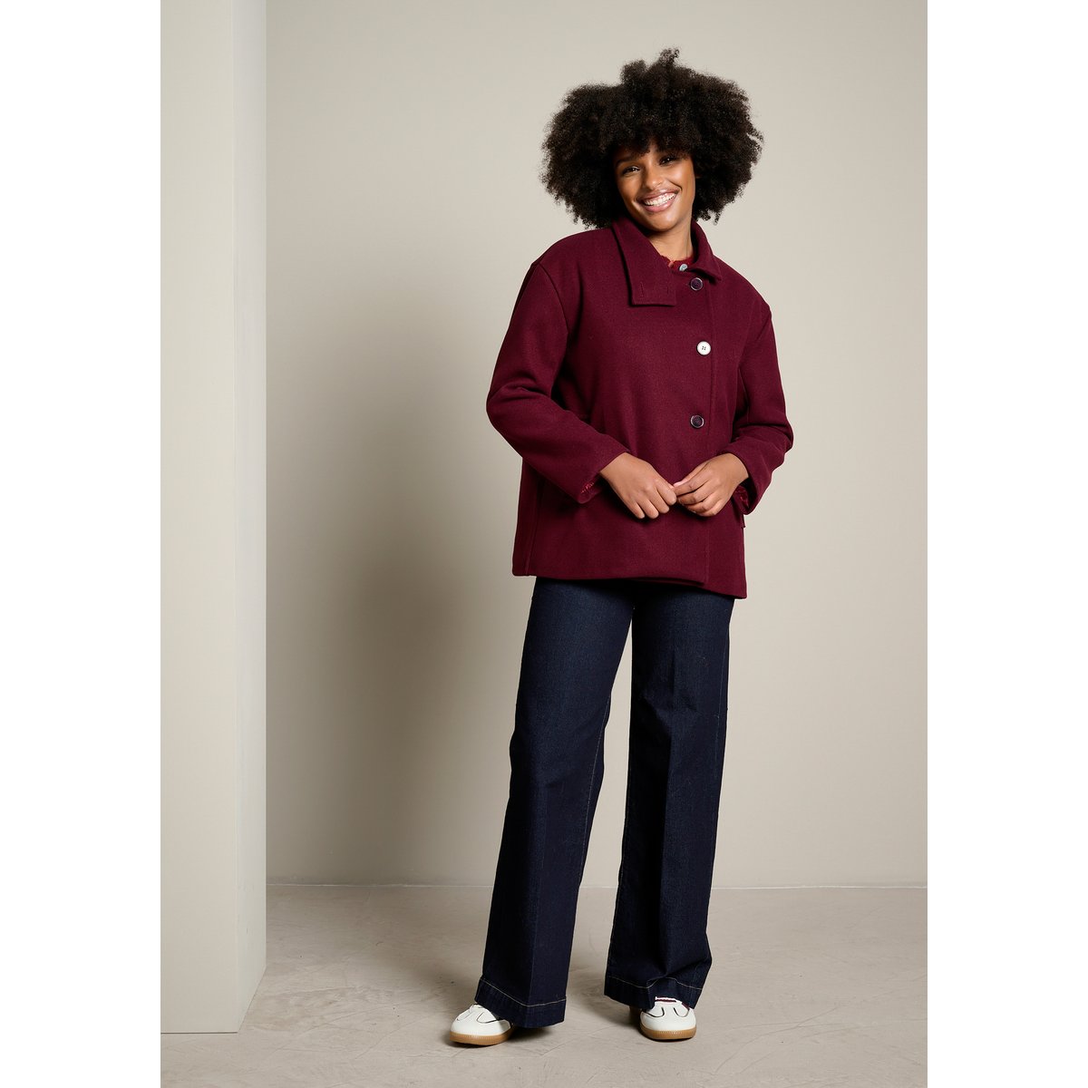 Manteau court col montant aubergine, LOLALIZA