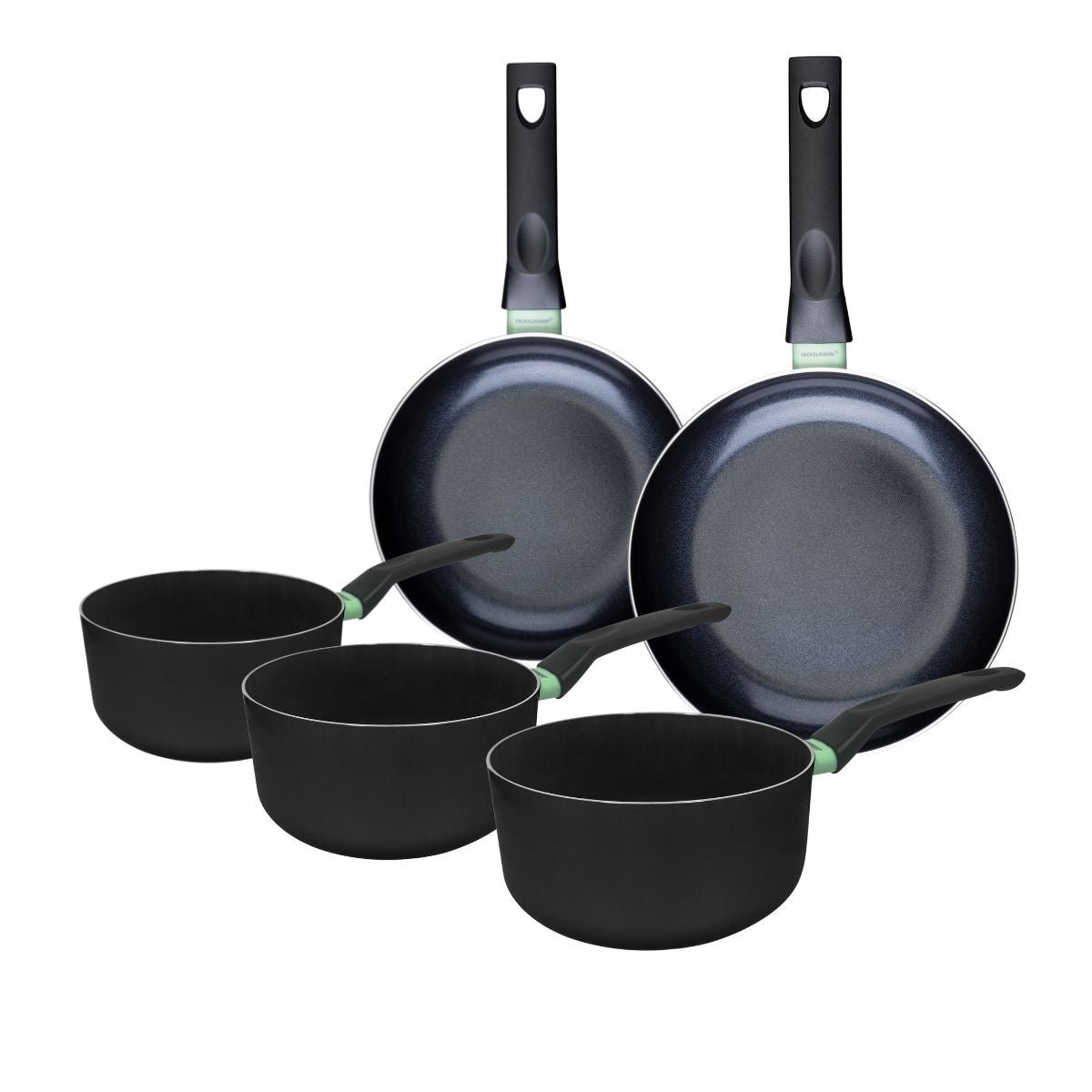 Batterie 2 poêles 20/24cm + 3 casseroles 16/18/20cm BRANDAO noir|vert, FACKELMANN