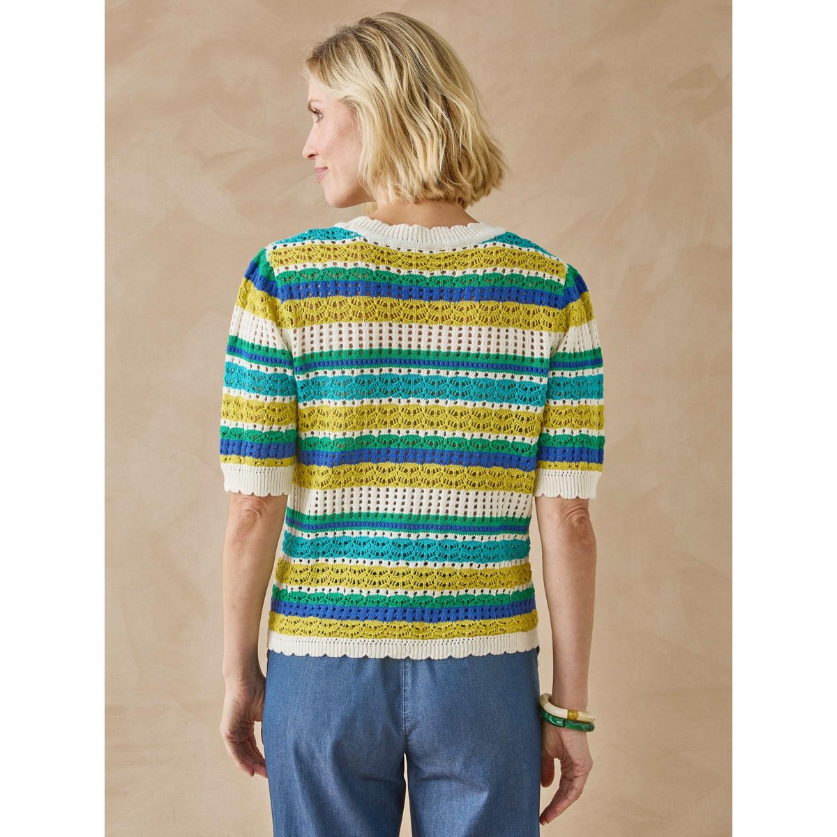 Pull rayé manches au coude rayé multicolore, DAXON