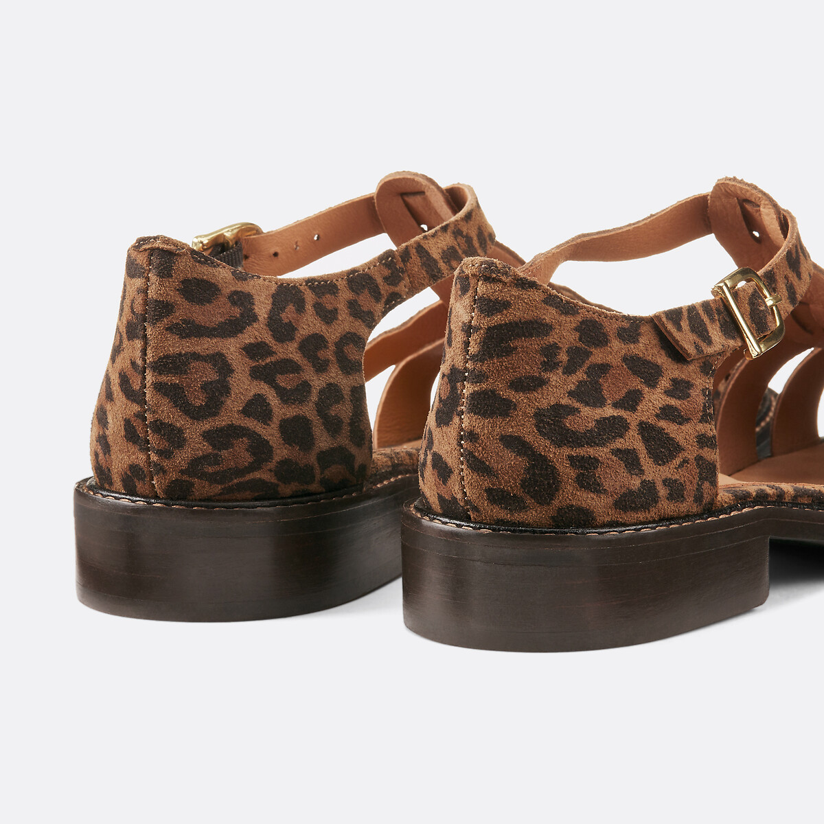 Sandales cuir imprimé léopard Signature SOLENN imprimé fond marron, LA REDOUTE COLLECTIONS