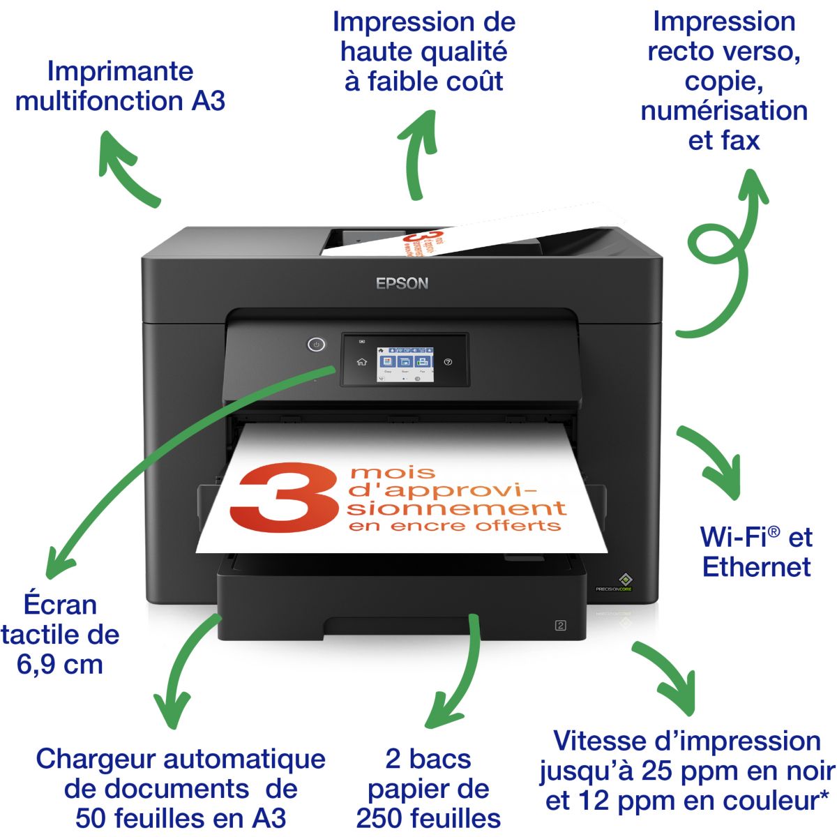 Imprimante jet d'encre WorkFoce WF-7830DTW couleur unique, EPSON
