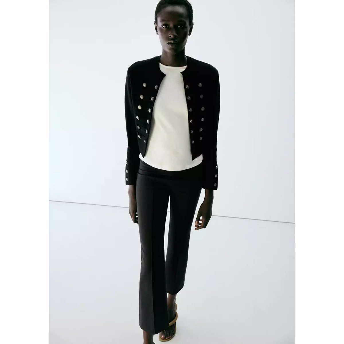 Pantalon droit détail coutures noir, MANGO