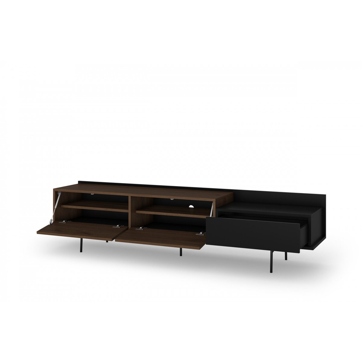 Meuble TV 200 cm , FREDA noir et noyer, BOBOCHIC