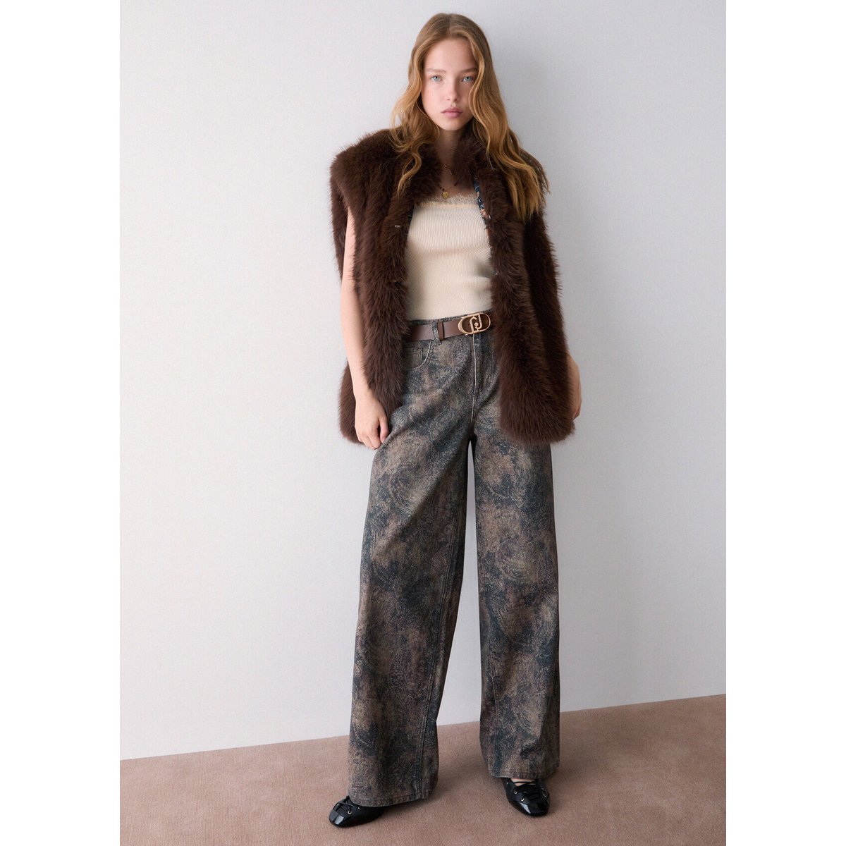 Pantalon garçon avec imprimé glittéré marron, LIU JO