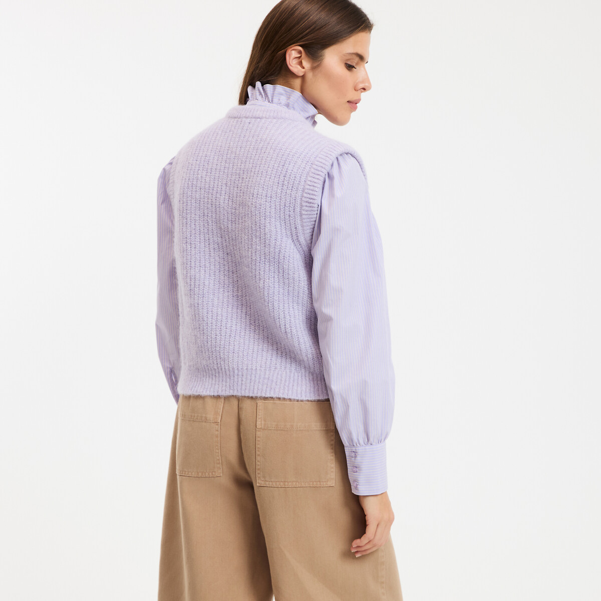 Pull sans manches, col rond, en alpaga mélangé, Signature ANETTE violet parme, LA REDOUTE COLLECTIONS