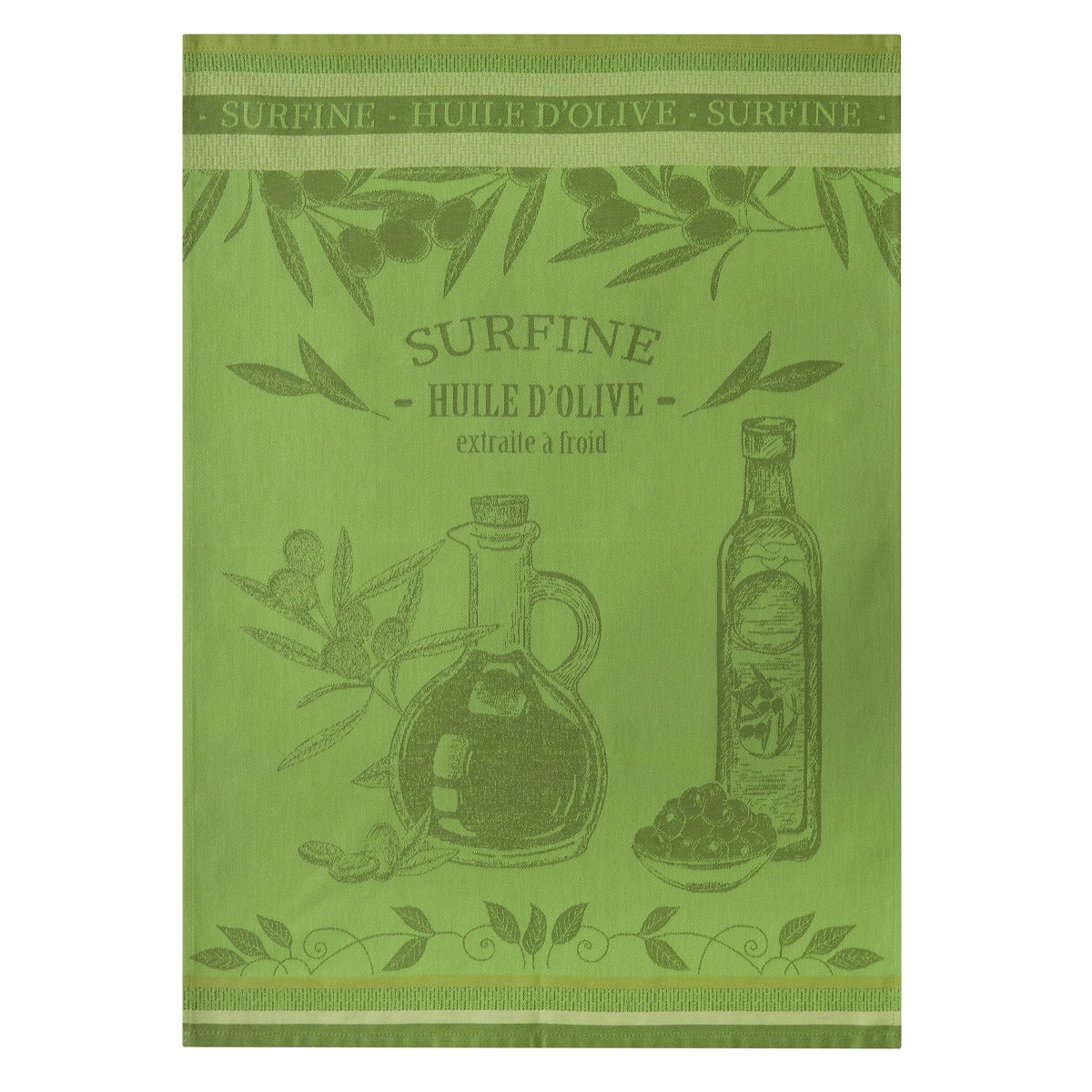 Torchon en jacquard de coton, BOUTEILLE HUILE vert, COUCKE