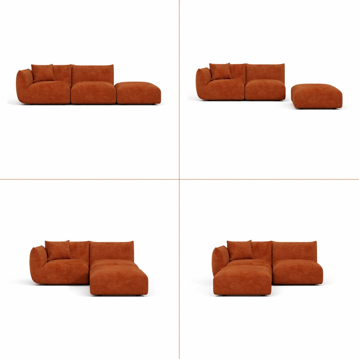 Canapé modulable 5 places en velours chenillé NOOMA terracotta, SIA HOME