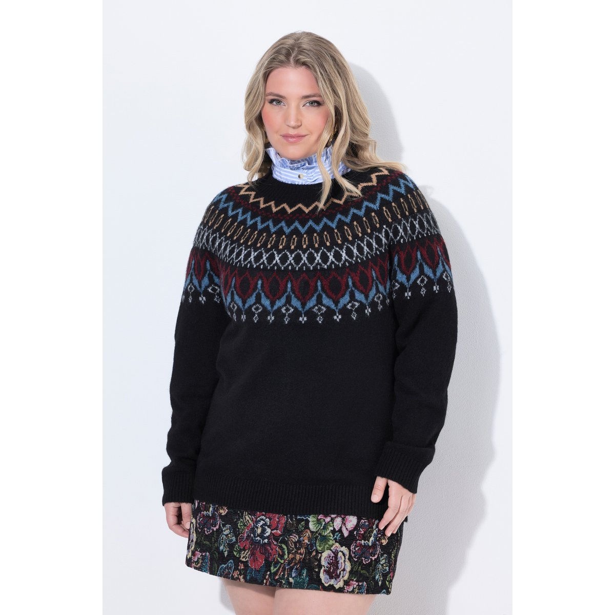 Pull norvégien à col rond et manches longues noir, ULLA POPKEN