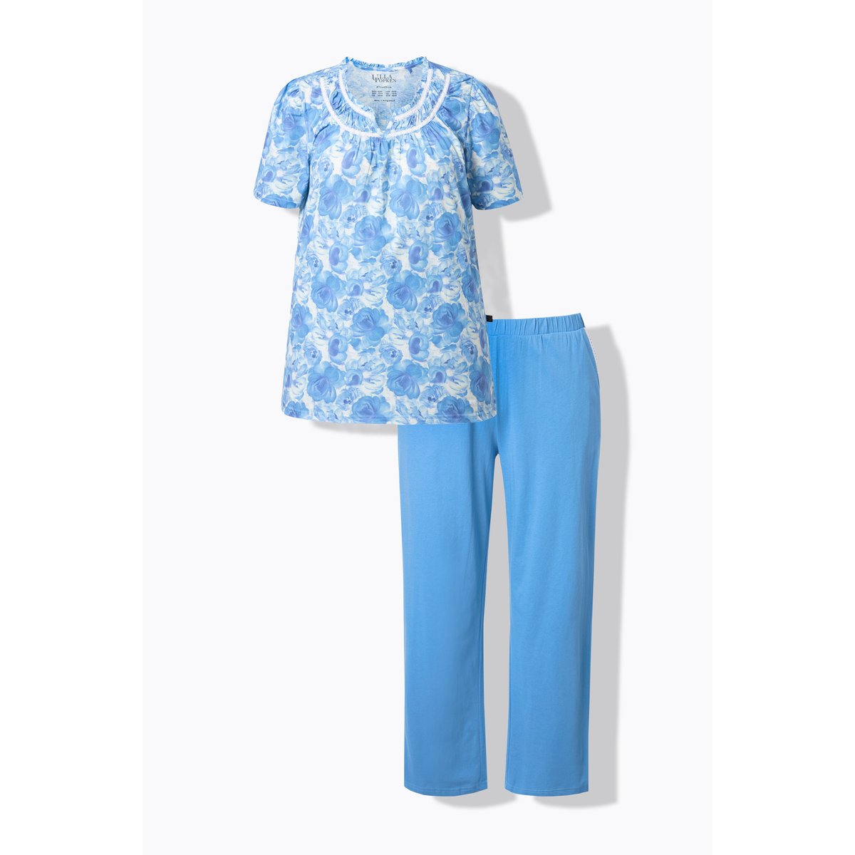 Pyjama 2 pièces, T-shirt motif roses bleu ciel, ULLA POPKEN
