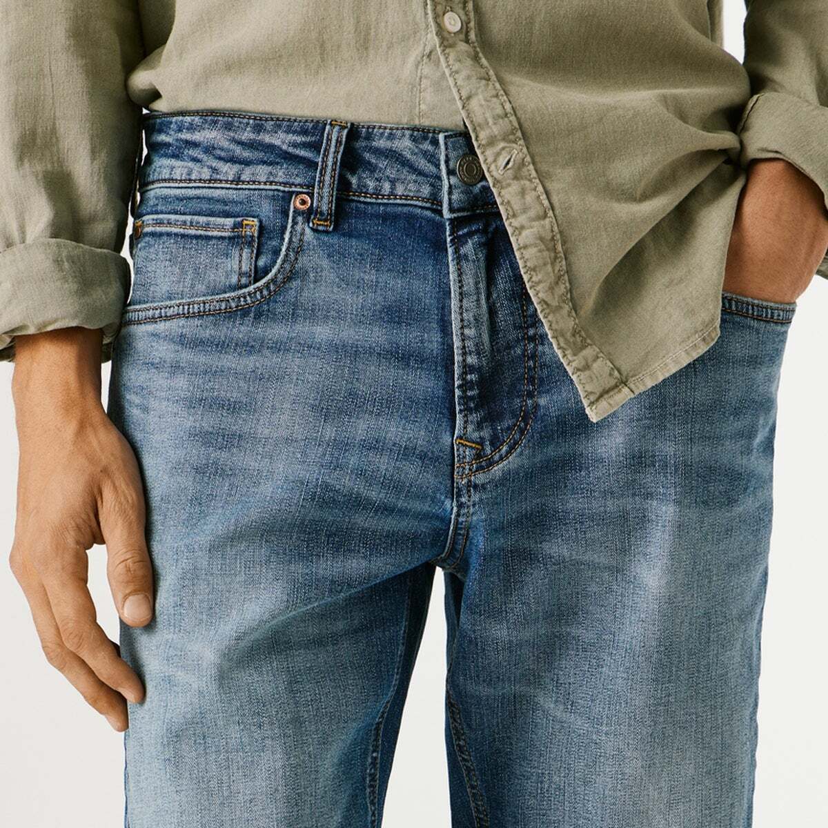 Bermuda En Denim Coupe Droite twill cassé oxford vintage, PEPE JEANS