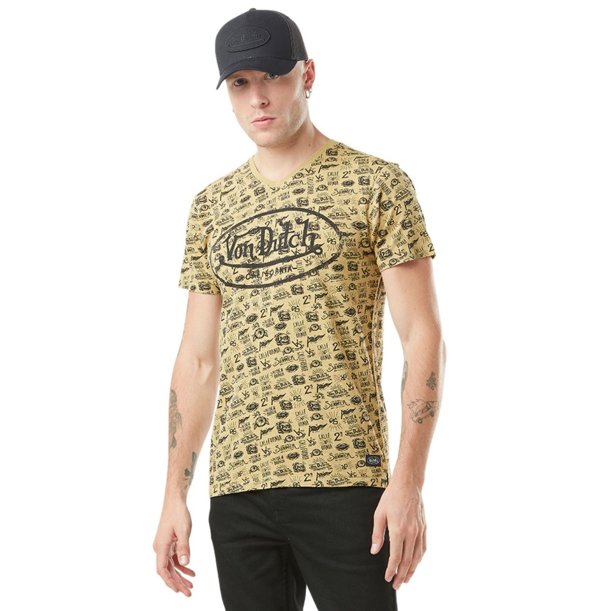 T-shirt en coton Tyron camel/noir, VON DUTCH