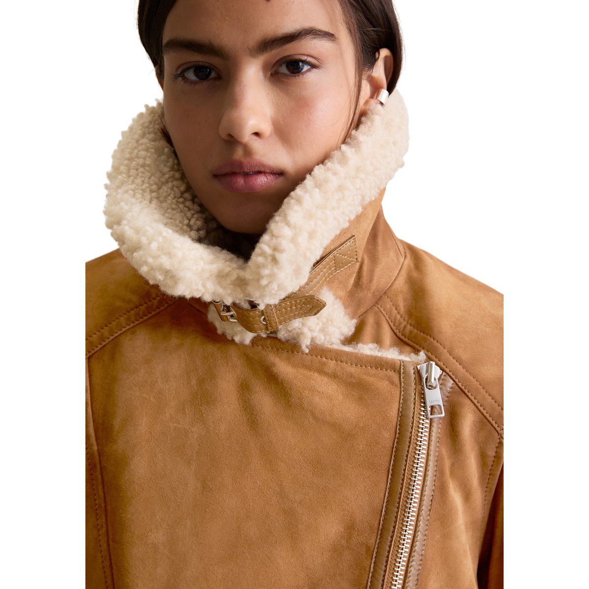 Veste en cuir velours régulière avec peluche Teddy marron, MARC O’POLO DENIM