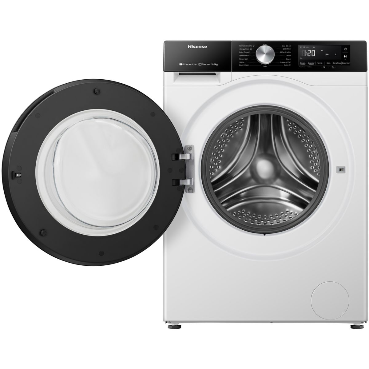 Lave linge hublot WF3S1045BW3 - 10,5 kg - 1400 tr/min - Classe A - Moteur induction - Autodosage - Connecté WiFi couleur unique, HISENSE