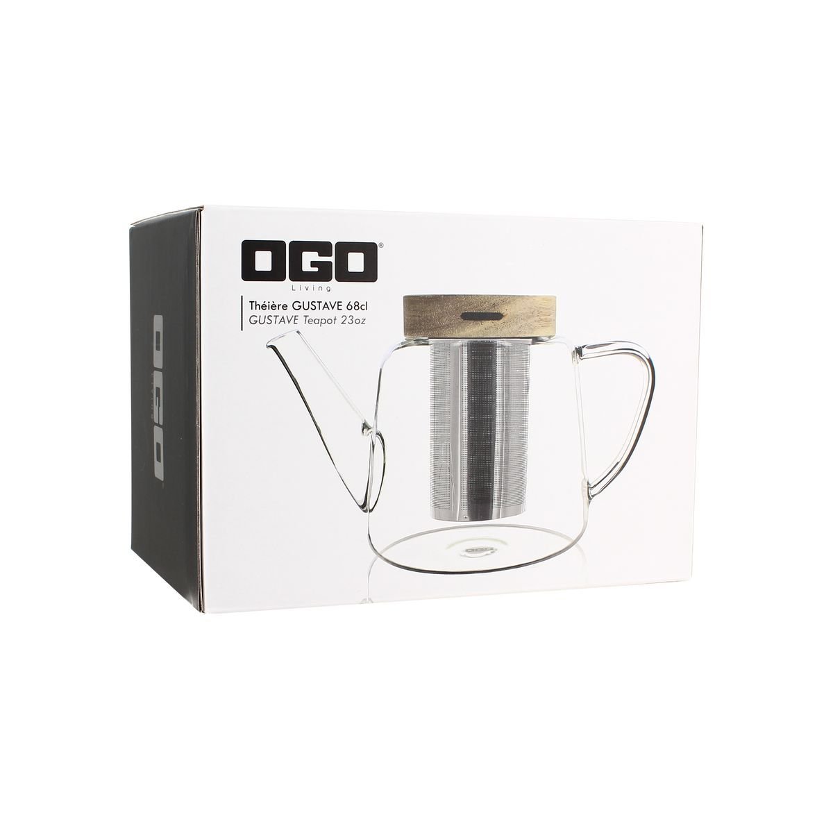 Théière en verre et couvercle en bois 680ml, GUSTAVE transparent, OGO LIVING
