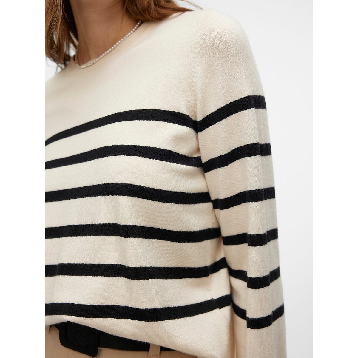 Pull col rond à rayures rayé noir, VERO MODA