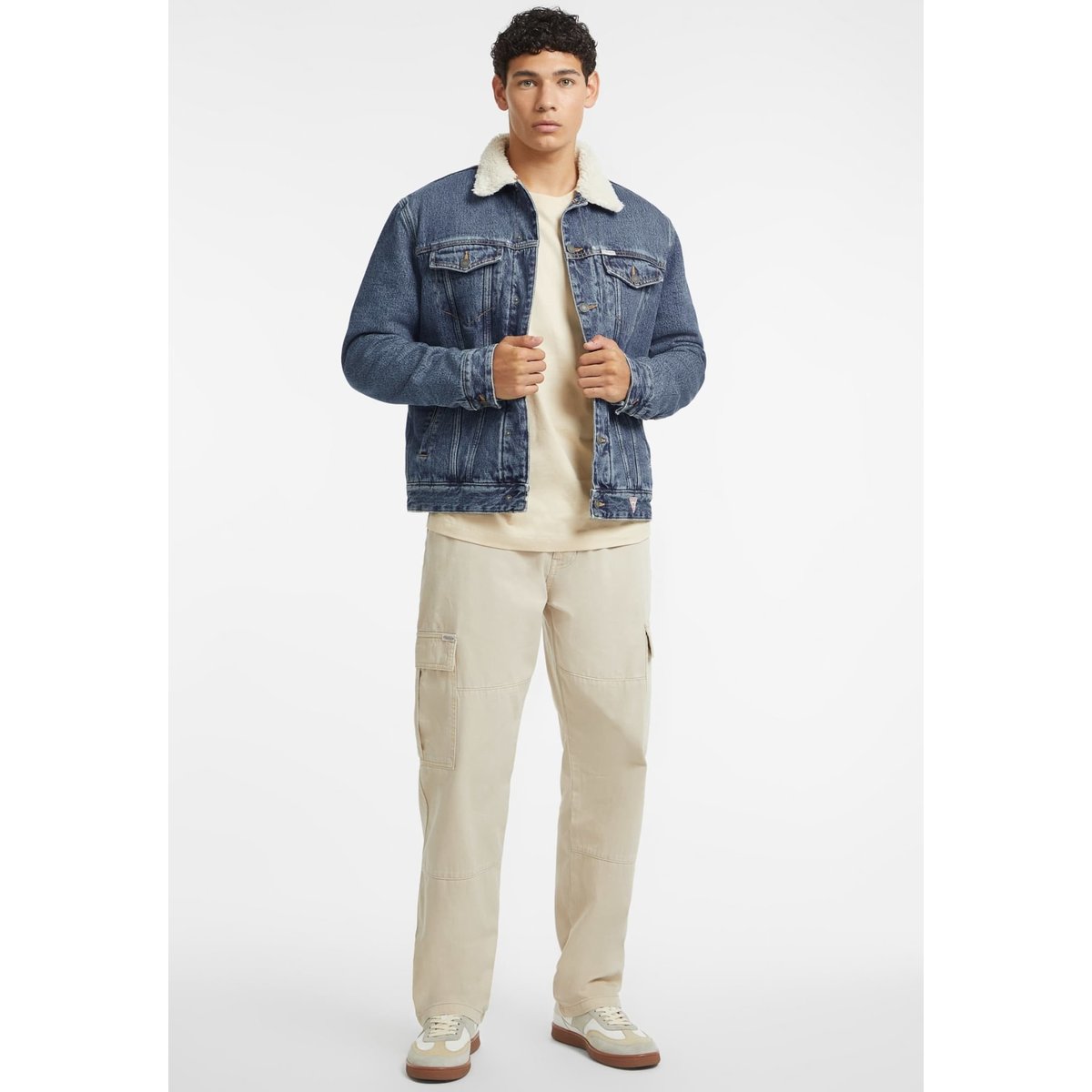 Veste Trucker Jean Col Sherpa bleu, GUESS JEANS