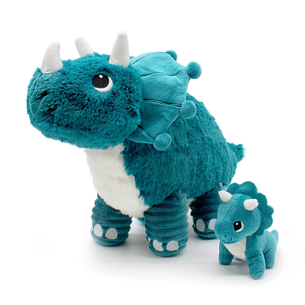 Peluche tricératops maman et son bébé bleu paon, LES DEGLINGOS