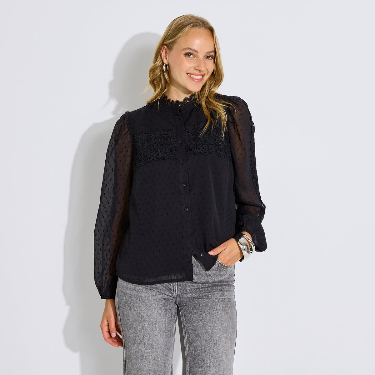 Chemise motifs plumetis noir, GRAIN DE MALICE