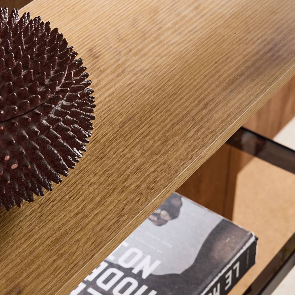 Etagère bibliothèque verre, décor bois et métal 5 niveaux SMOOKY naturel, SWEEEK