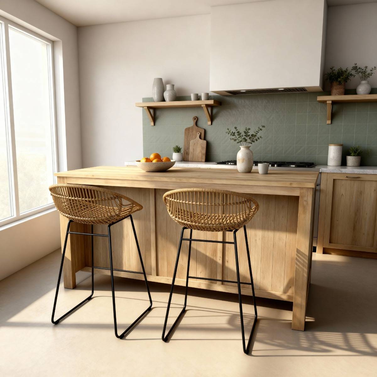 Îlot central en bois recyclé GARANCE bois clair, MADE IN MEUBLES