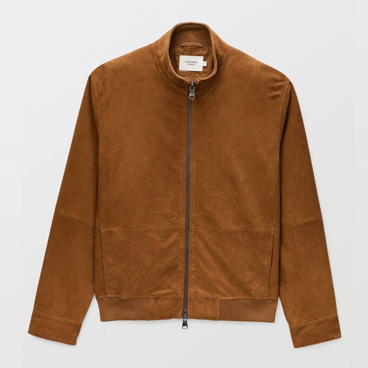 Veste en cuir col montant ocre, MONOPRIX