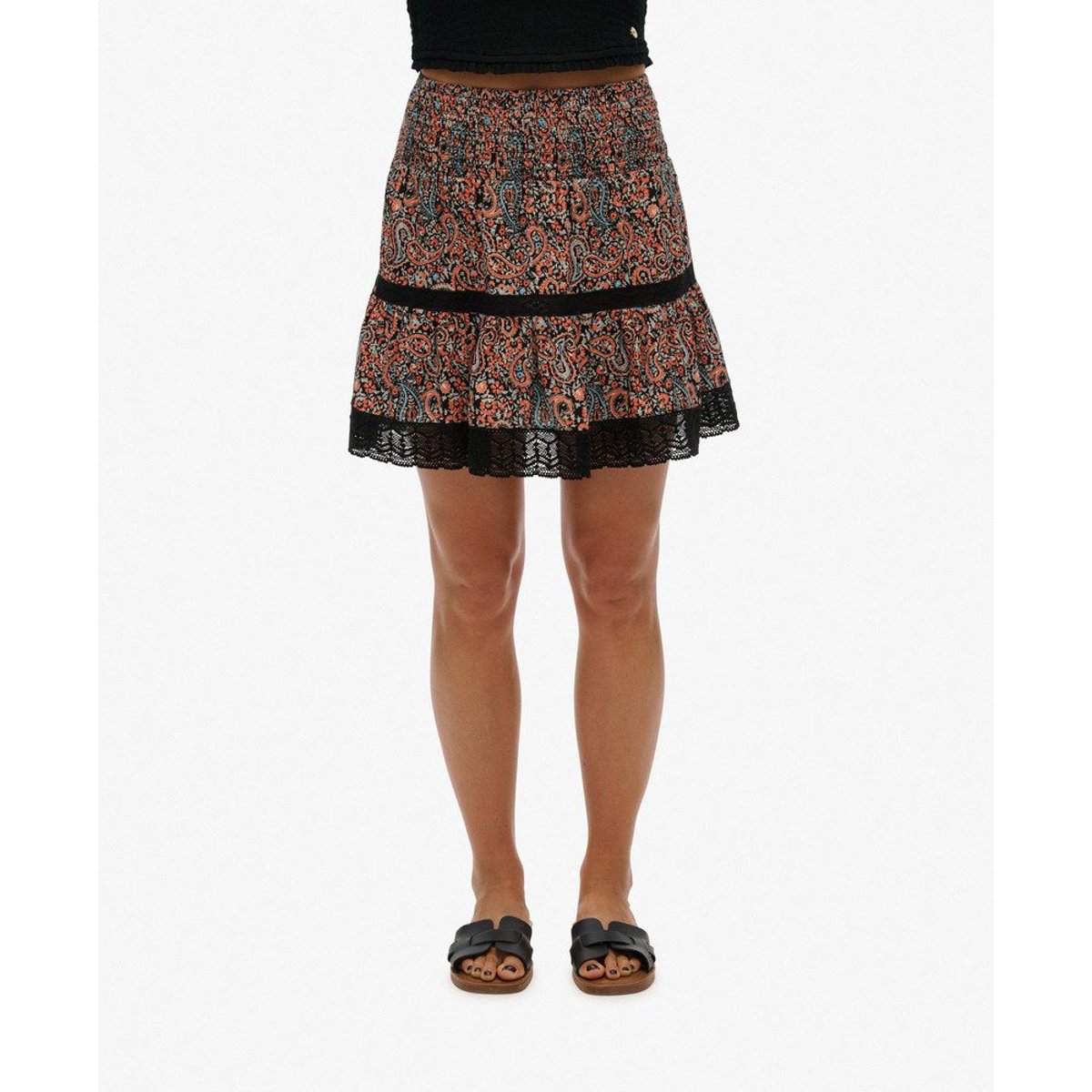 Mini-jupe imprimée à liseré en dentelle imprimé bloc cachemire, SUPERDRY