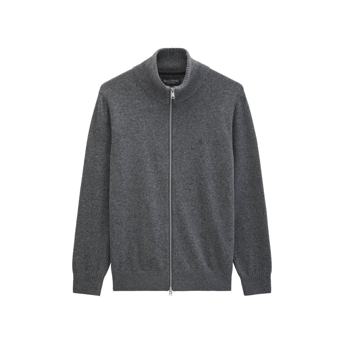 Cardigan à col montant, coupe régulière en mélange de coton bio et de laine vierge gris, MARC O'POLO