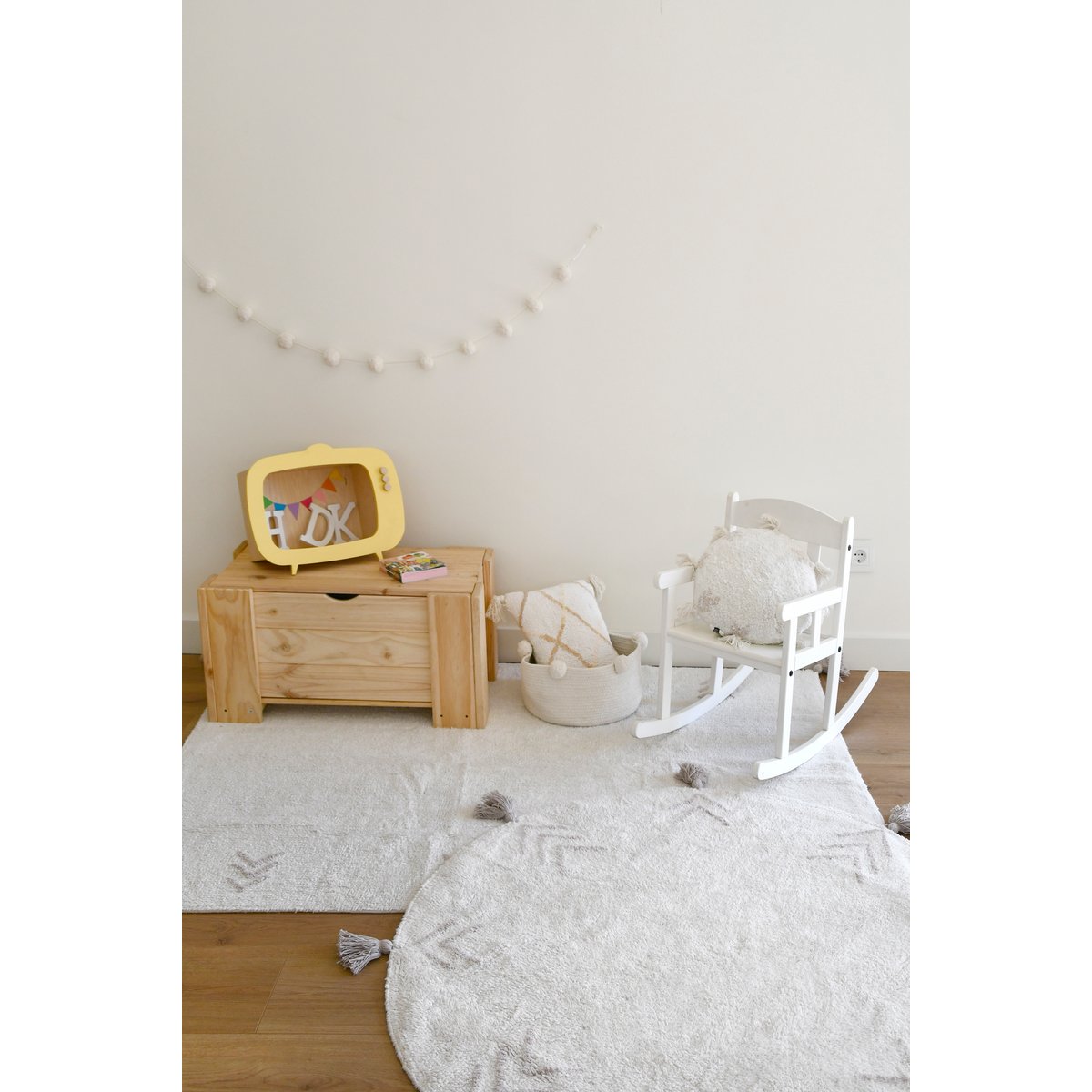 Tapis lavable en coton, ROUND TAN TAN gris clair, ivoire, HAPPY DECOR KIDS