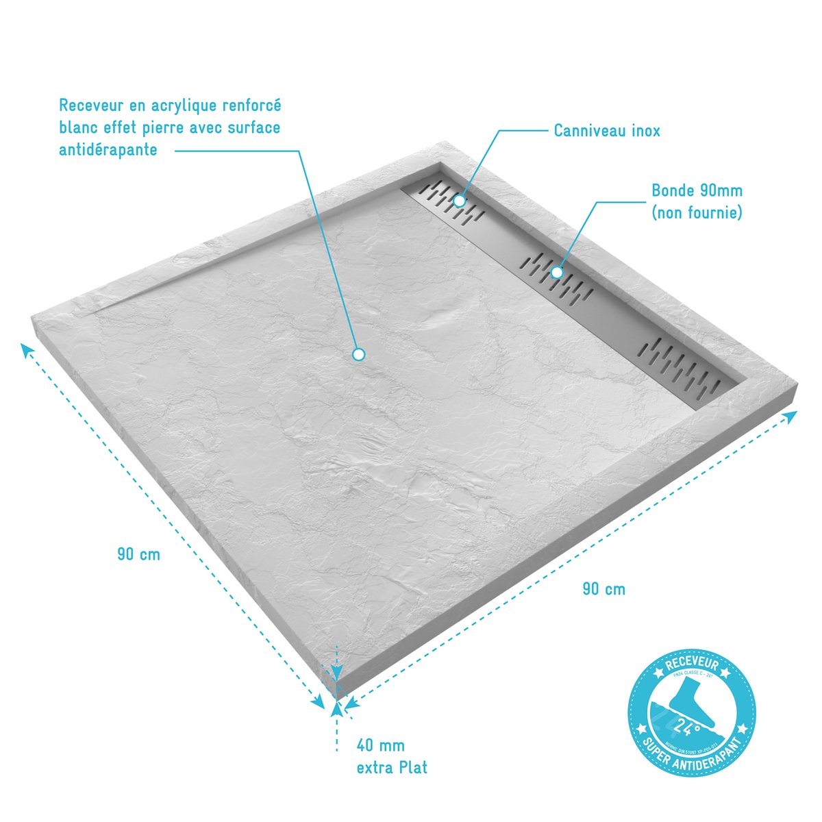 Receveur extra plat blanc, HOME MAISON