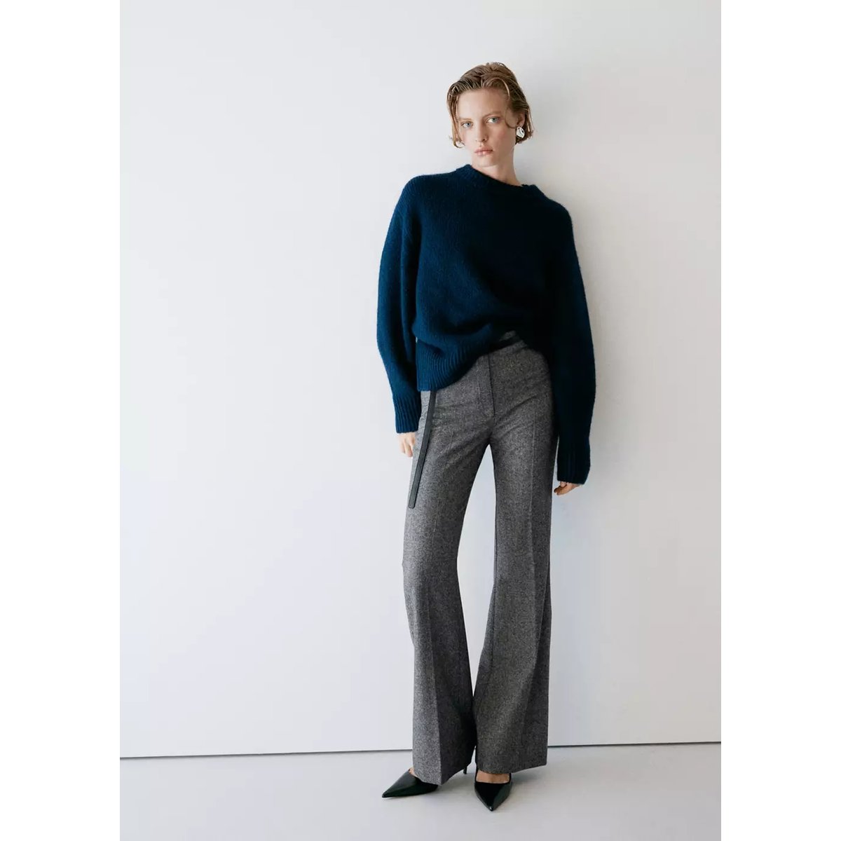 Pantalon de costume laine jaspée gris chiné moyen, MANGO