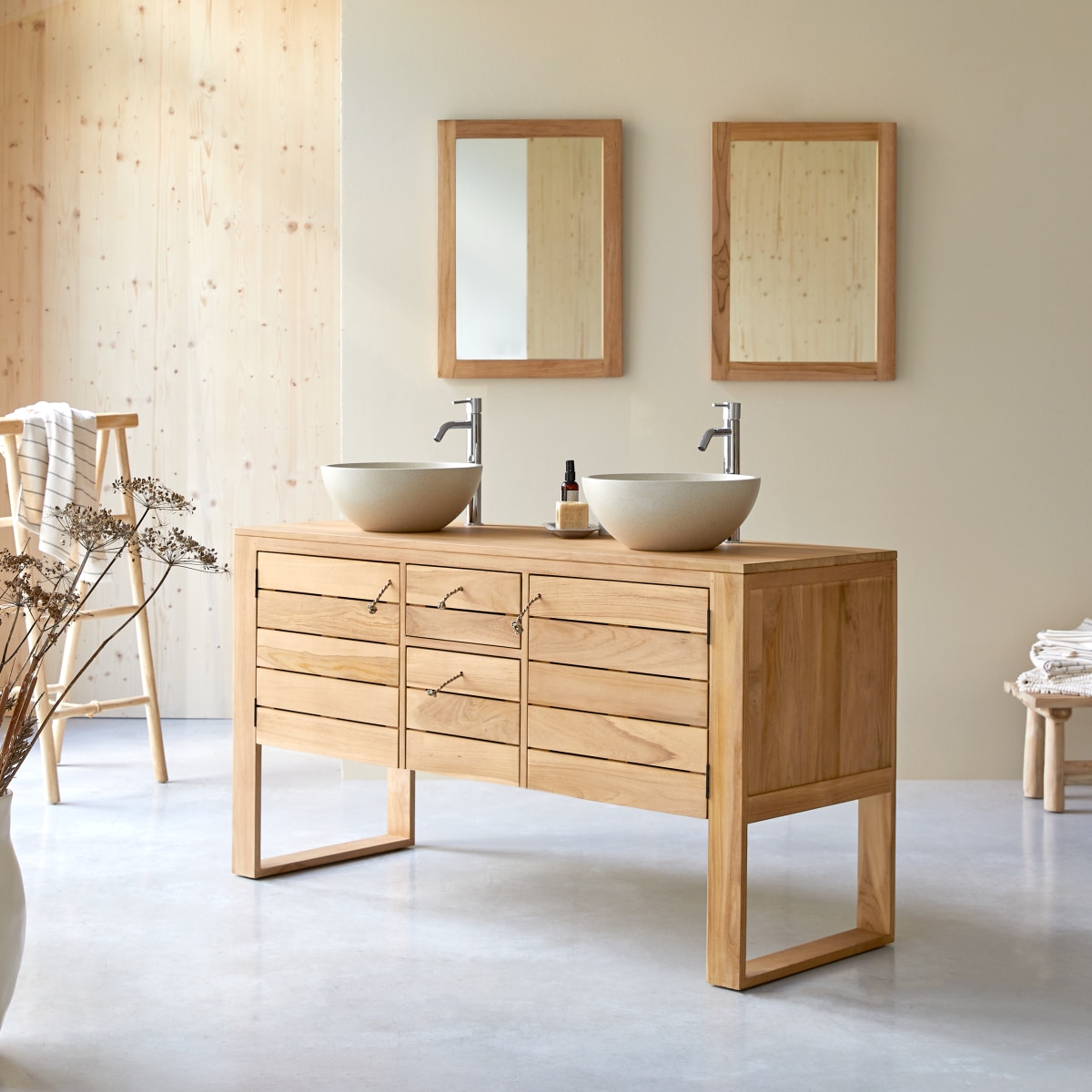 Meuble Salle De Bain en Teck massif, MINIMALYS naturel, TIKAMOON