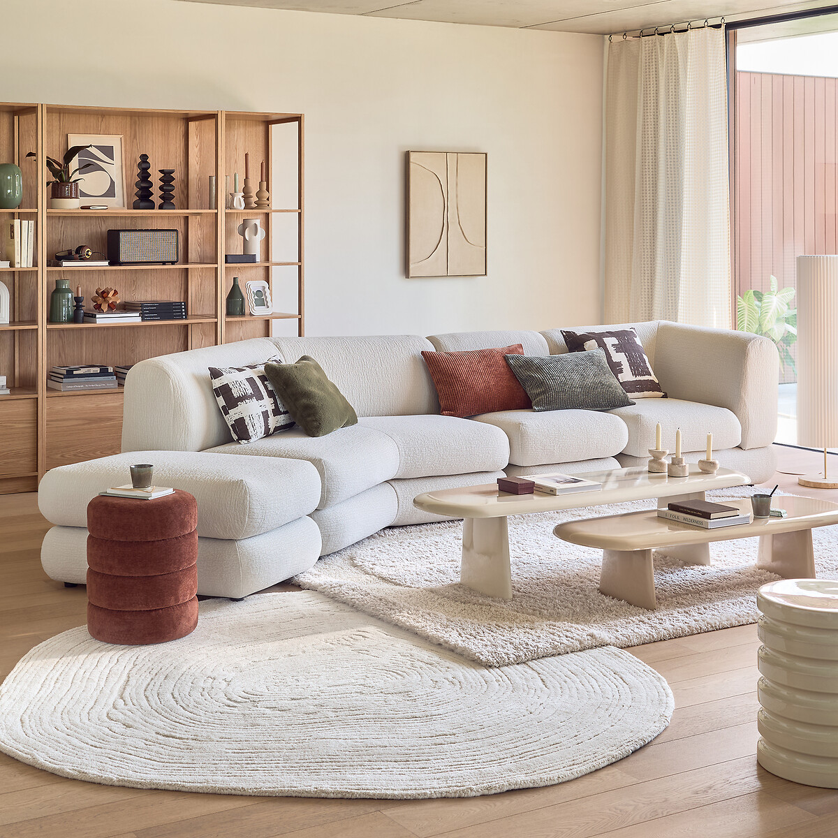 Chauffeuse modulable, tissu relief, HOOVER ecru, LA REDOUTE INTERIEURS
