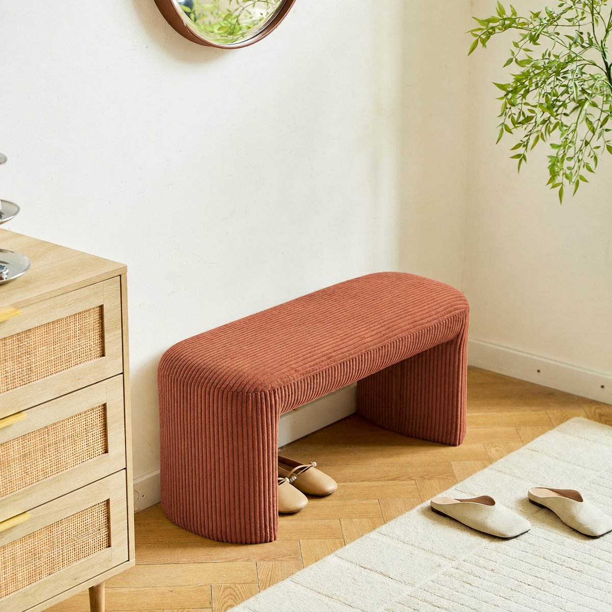 Banc style scandinave, velours côtelé, RIGA terracotta, NORDLYS
