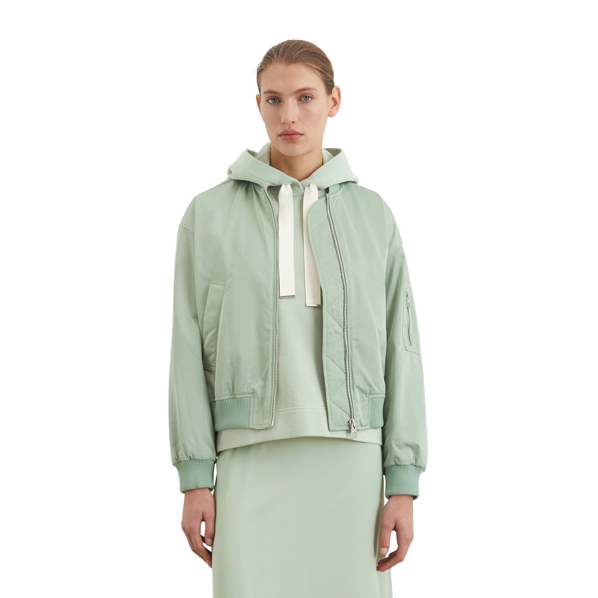 Blouson style aviateur regular en sergé de polyester recyclé vert clair, MARC O'POLO