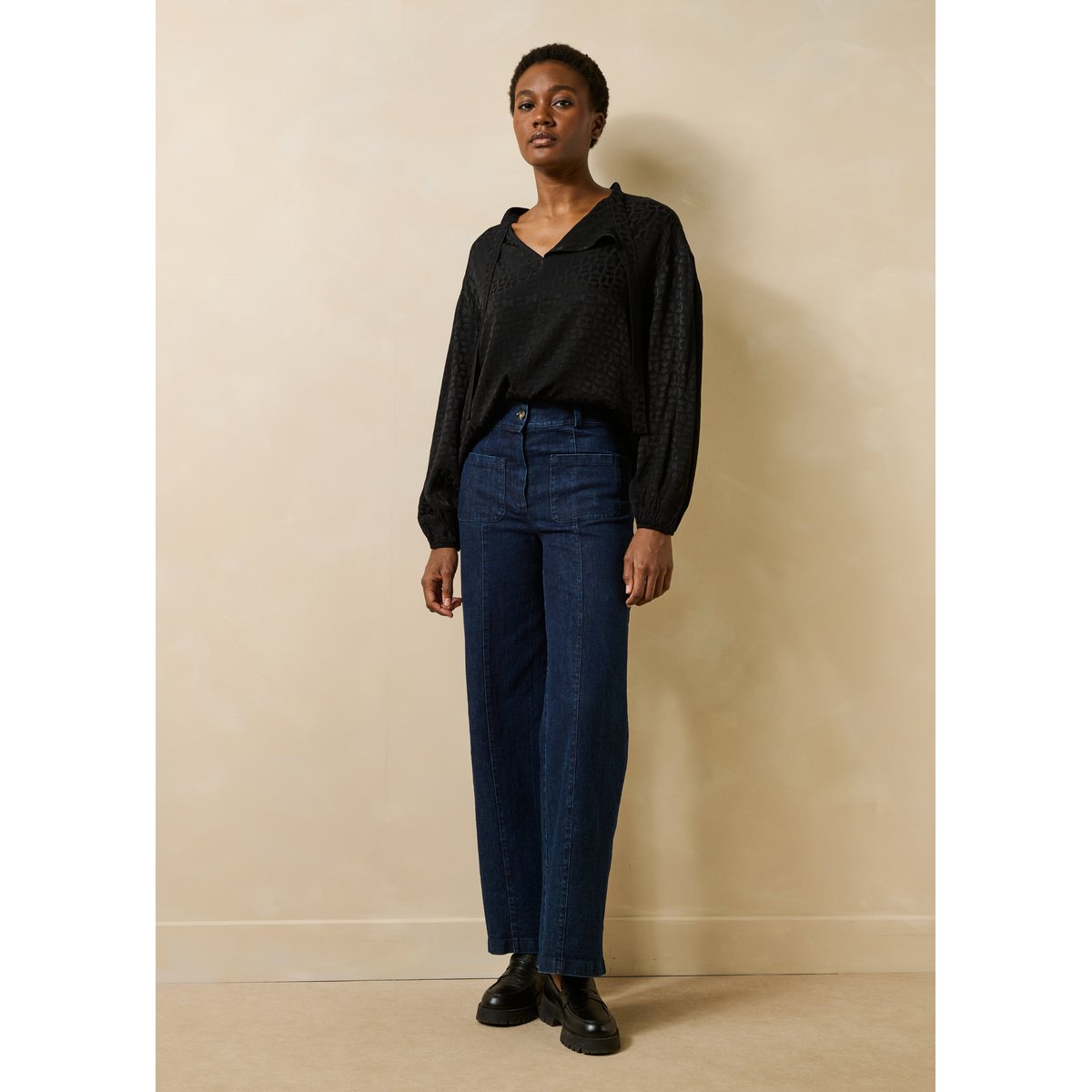 Blouse manches longues col lavallière noir, LA FEE MARABOUTEE