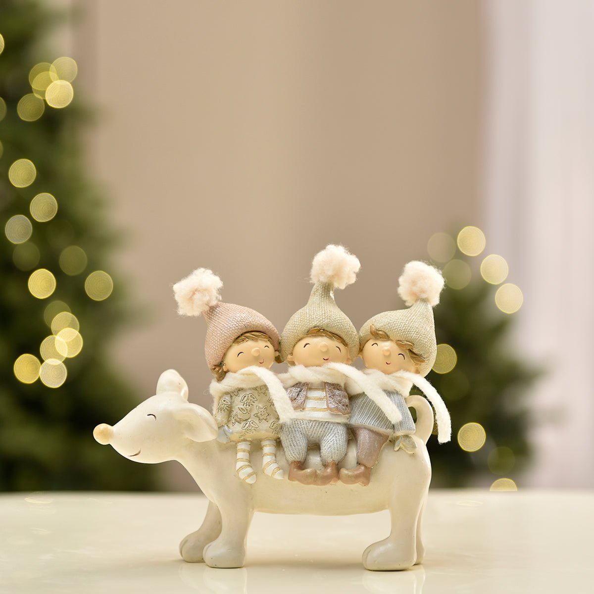 Figurine de noël avec enfants sur renne en résine H17 NOËL gris, SIA DECO