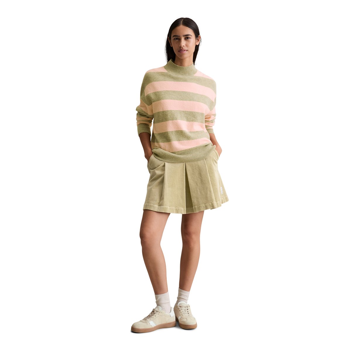 Pull-over en tricot rayé regular en doux mélange de laine vierge rose bonbon, MARC O’POLO DENIM