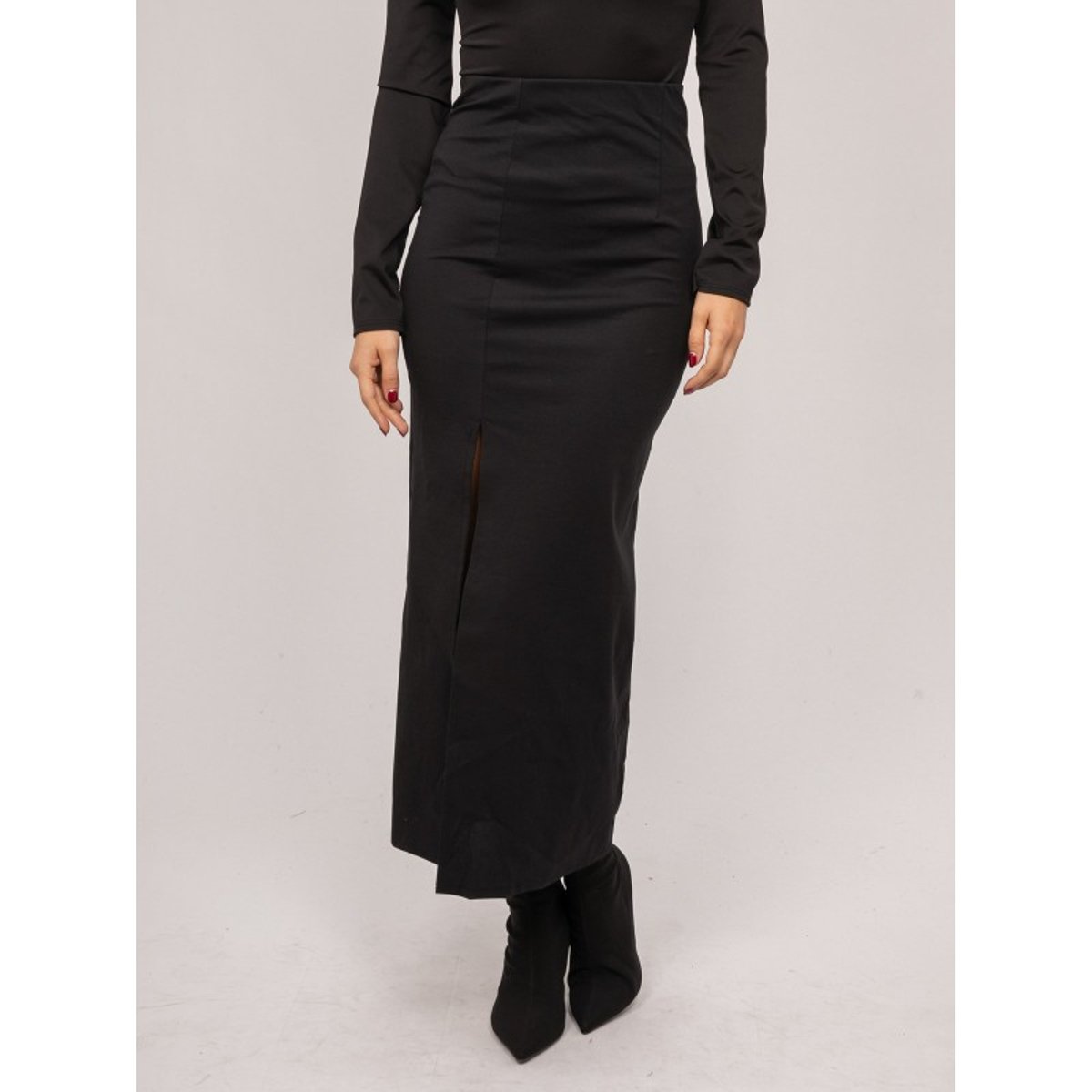 Jupe Longue Moulante Fendue Xaviel noir, DONA LISA