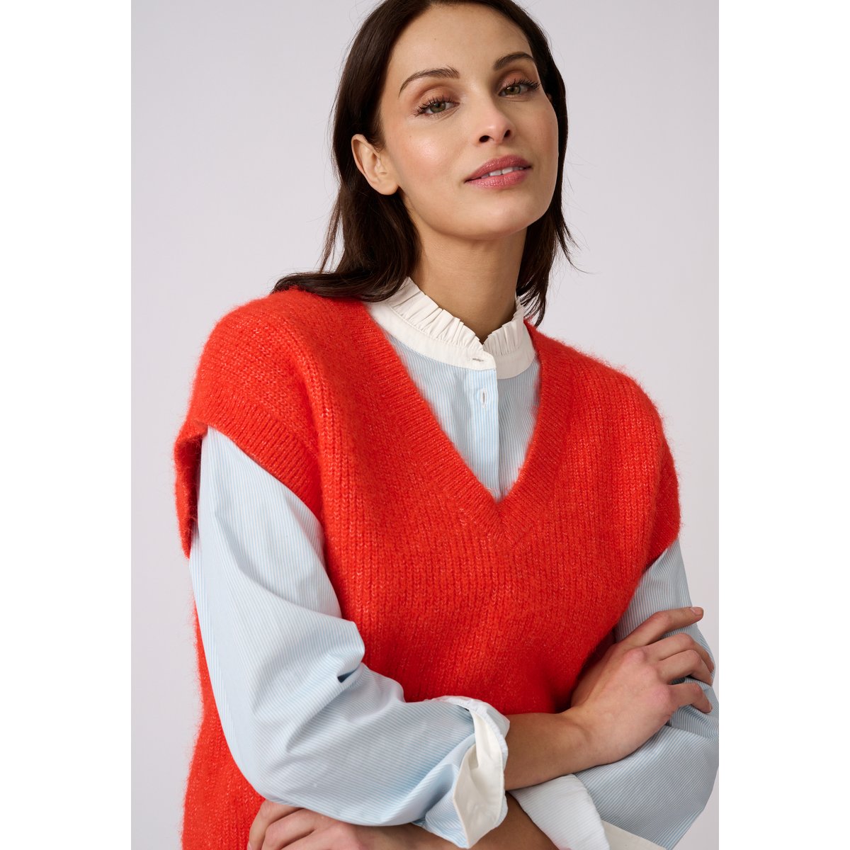 Pull sans manches maille perlée Thermolactyl rouge orange, DAMART