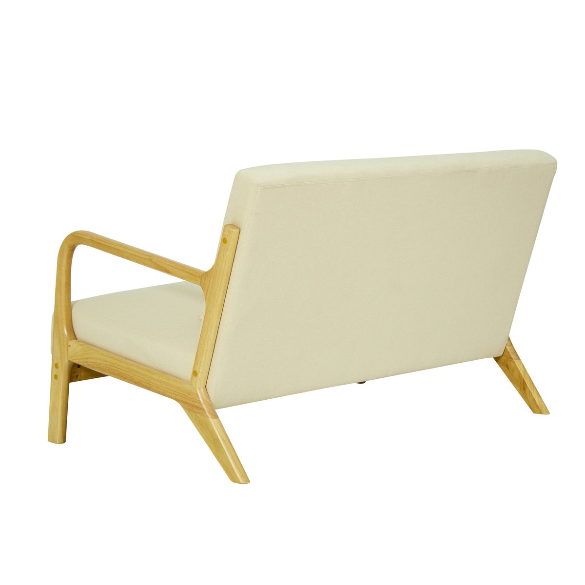 Banquette 2 places, bois massif et tissu beige, NORDLYS